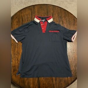 Paul Fredrick Red and Navy Striped Shirt